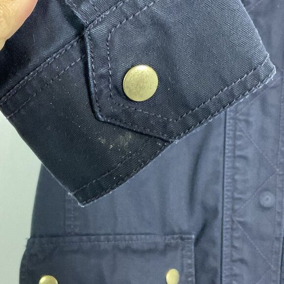 J. Crew Factory Women's Cotton Utility Jacket XXS Navy Blue With Hood & Pockets - Picture 11 of 11